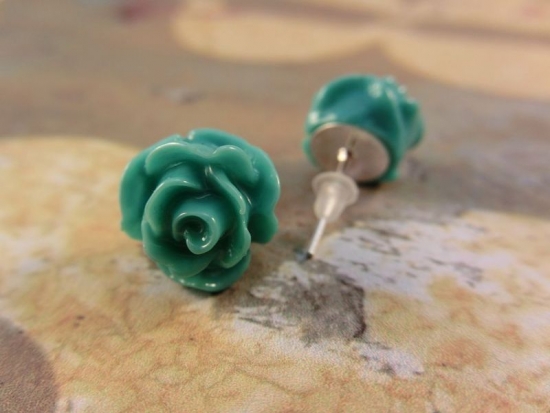 Rosen Blümchen Flower Ohrstecker Blüte türkis